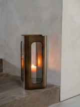 Next Libra Interiors Thorpe Smoked Gold Clear Glass Hurricane Lantern 53cm- Buy online at McGrocer