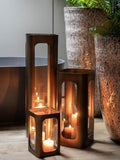 Libra Interiors Smoked Gold Clear Glass Hurricane Lantern 53cm tall, UK version