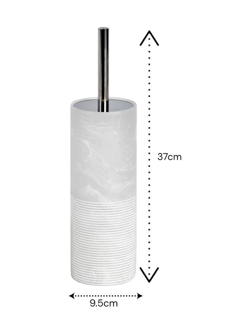 Showerdrape Frost Onyx White Bianco striped toilet brush and holder set (British brand)
