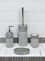 Next Showerdrape Ravello Geo Floral Grey 4 Piece Bathroom Accessory Set- Buy online at McGrocer