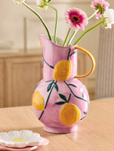 Next Pink and Yellow Handpainted Lemons Ceramic Jug Vase, 27cm- Buy online at McGrocer