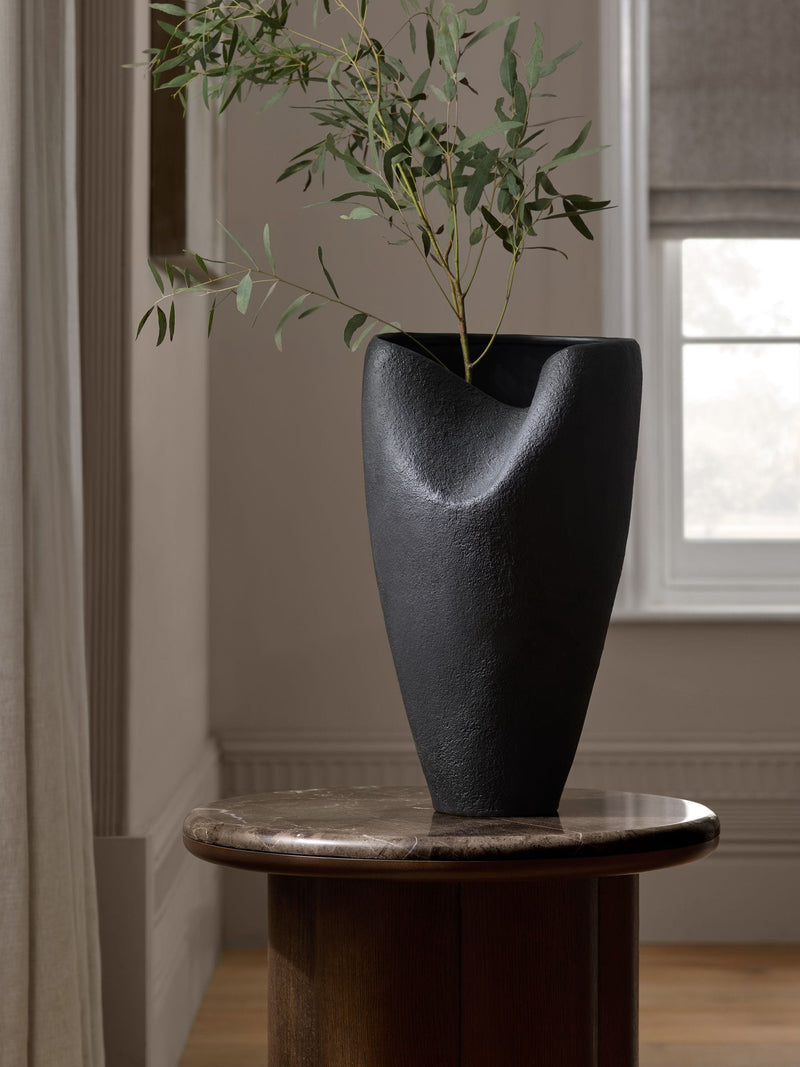 N. Premium black sculptural ceramic vase 41cm, imported from the UK