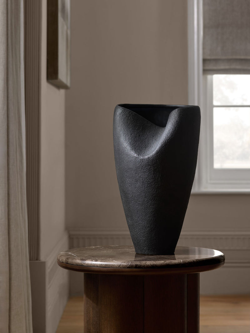 N. Premium black sculptural ceramic vase 41cm, imported from the UK