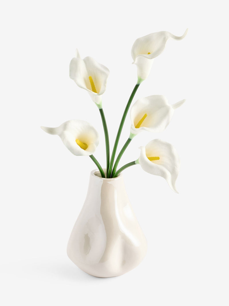 Artificial white cala lily arrangement in glossy ceramic vase 40cm, UK version