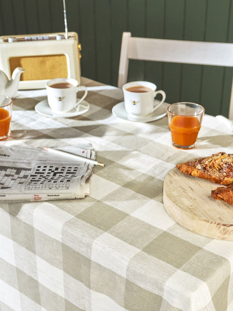 Sophie Allport stone gingham linen tablecloth 280cm x 168cm (British brand)