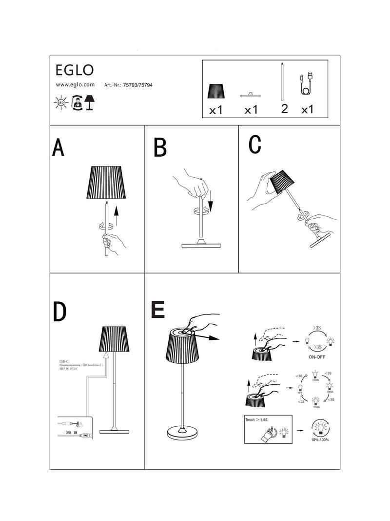 Eglo CABOZO black portable LED outdoor table lamp - British product