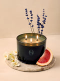 Serenity Green 3 wick lavender geranium candle, imported from the UK