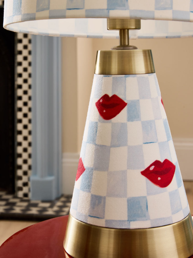 Eleanor Bowmer table lamp blue cream check lips 45cm - British product