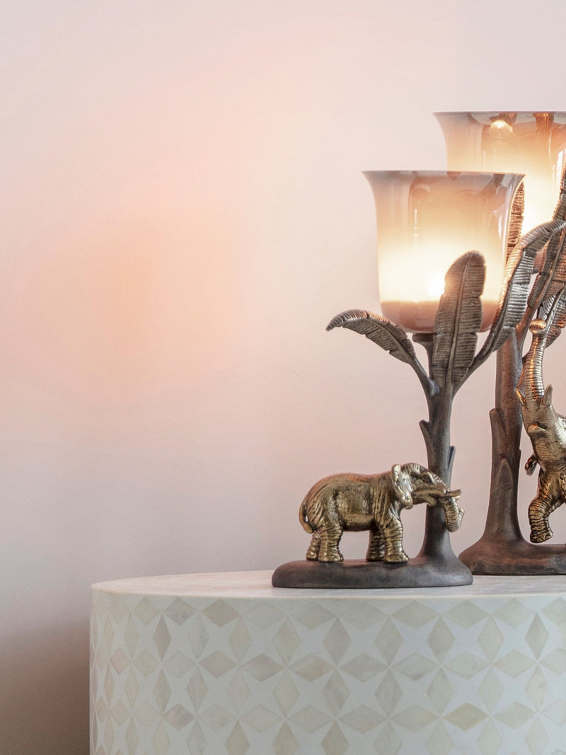 Libra Interiors Gold Small Kariba Elephant Hurricane Candle Holder 30cm, UK version