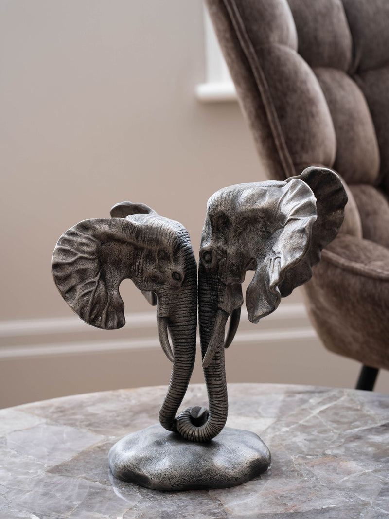 Libra Interiors Grey Kariba Cast Aluminium Nuzzling Elephants Sculpture 31cm, UK version