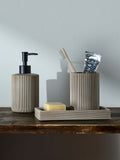 Beige 3-piece bathroom set includes toothbrush tidy and tray, UK version