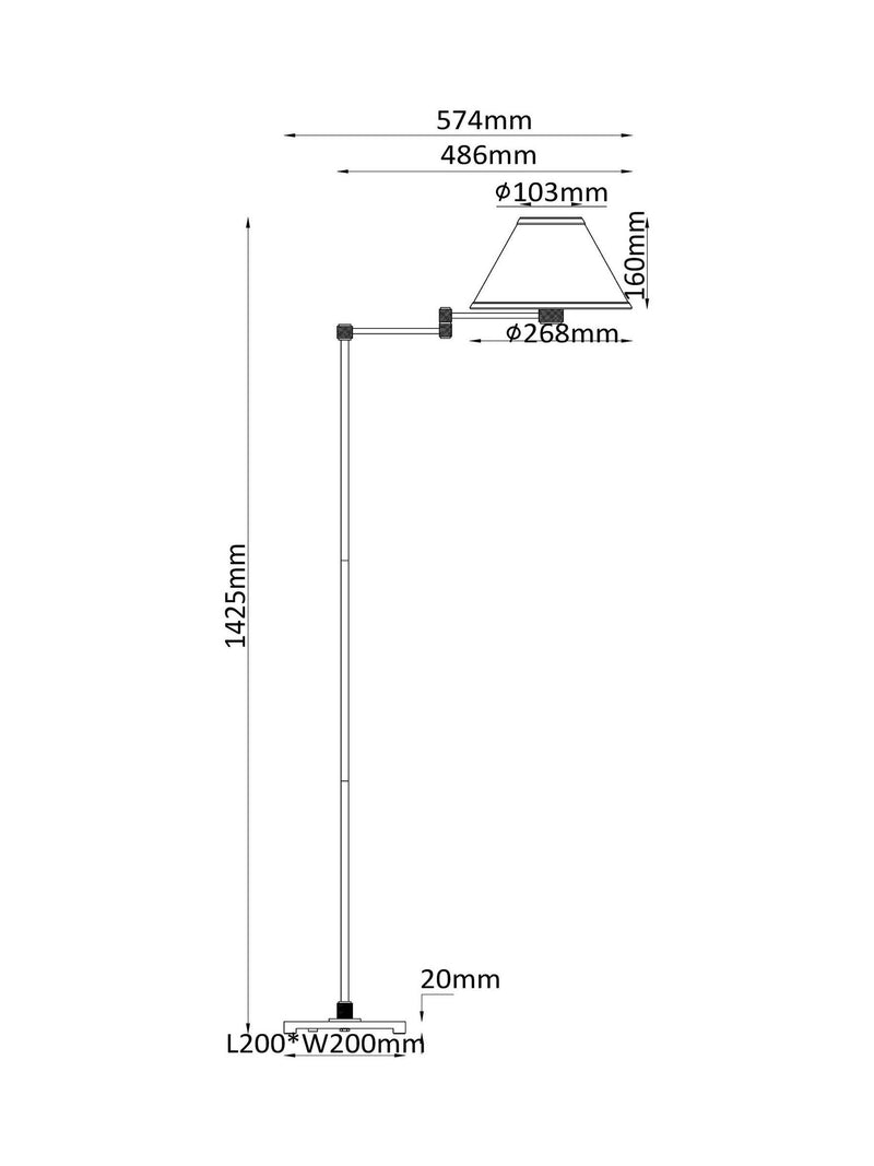 Kempton rechargeable swing arm floor lamp - British product