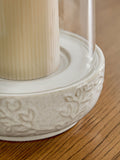 Ceramic embossed hurricane candle holder with glass insert, UK version