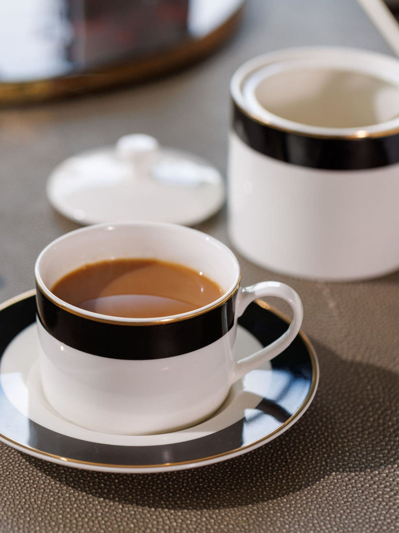 Mikasa white Luxe Deco tea cup and saucer set of 4, imported from the UK
