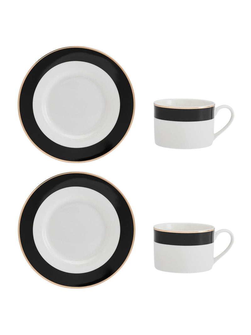 Mikasa white Luxe Deco tea cup and saucer set of 4, imported from the UK