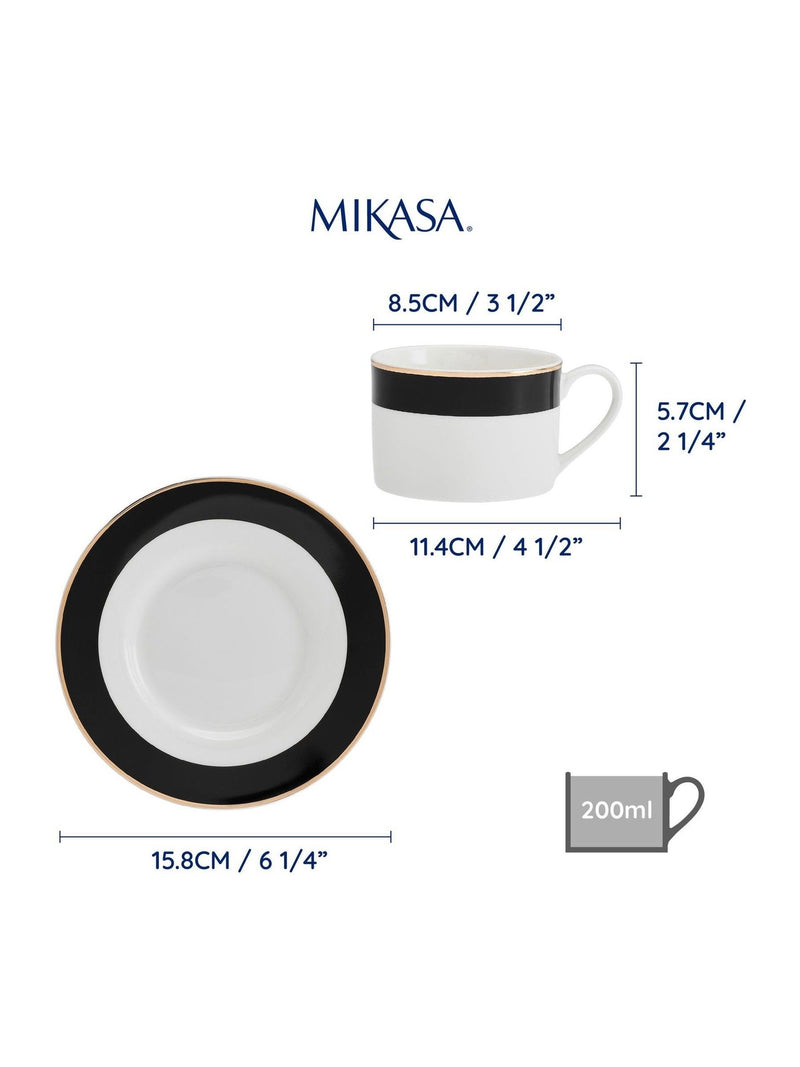 Mikasa white Luxe Deco tea cup and saucer set of 4, imported from the UK