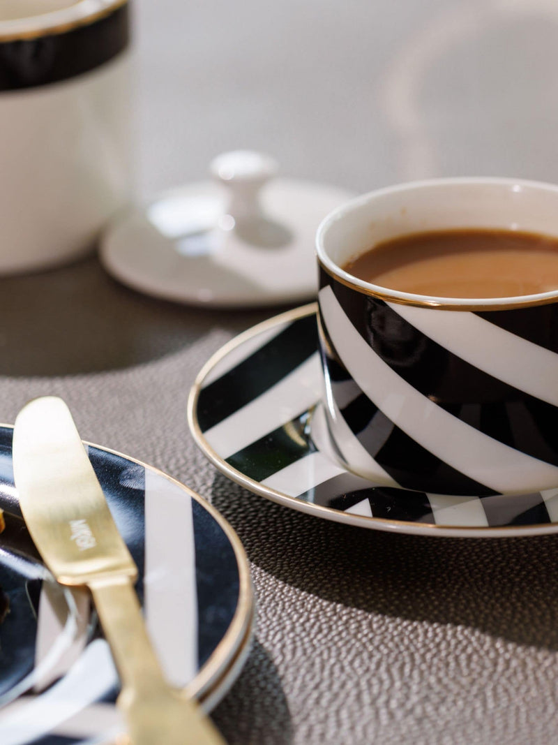 Mikasa black tea cups saucers set of 4, imported from the UK