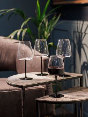 Mikasa Black Palermo Long-Stem Crystal Red Wine Glasses Set of 4