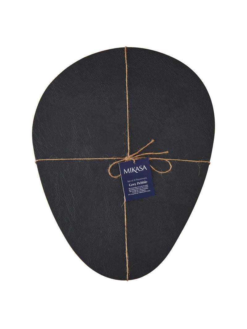 Mikasa black pebble-shaped faux leather placemat set of 4, imported from the UK