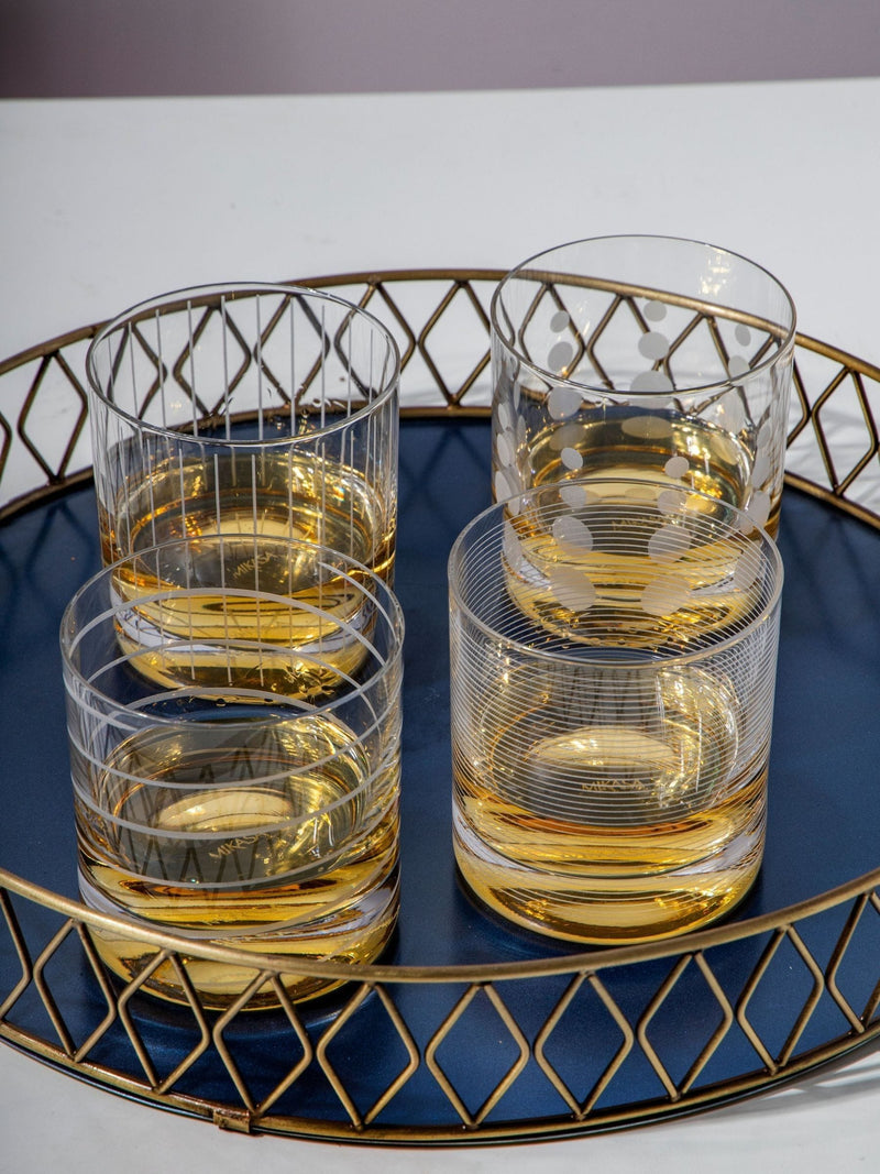 Mikasa Silver Cheers whiskey tumbler glass set of 4, imported from the UK