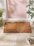 Hello floral embossed coir doormat - British product