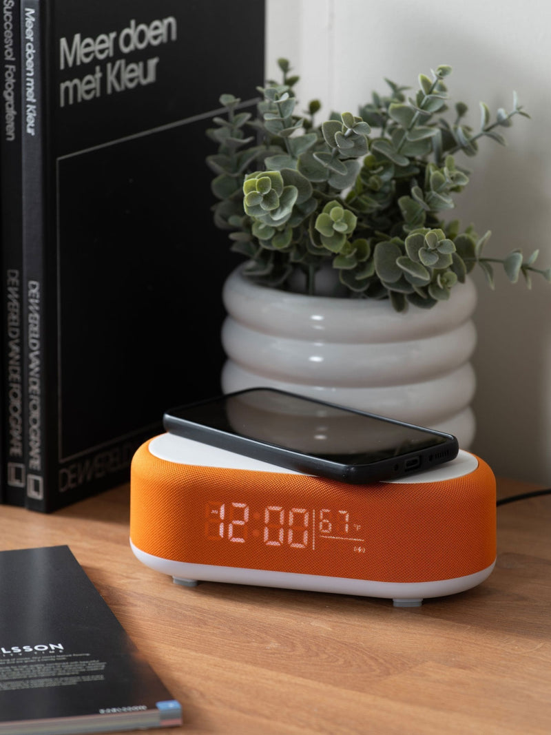 Karlsson Bright Orange Alarm Clock with Phone Charger 19.8x9.8x7cm, UK version