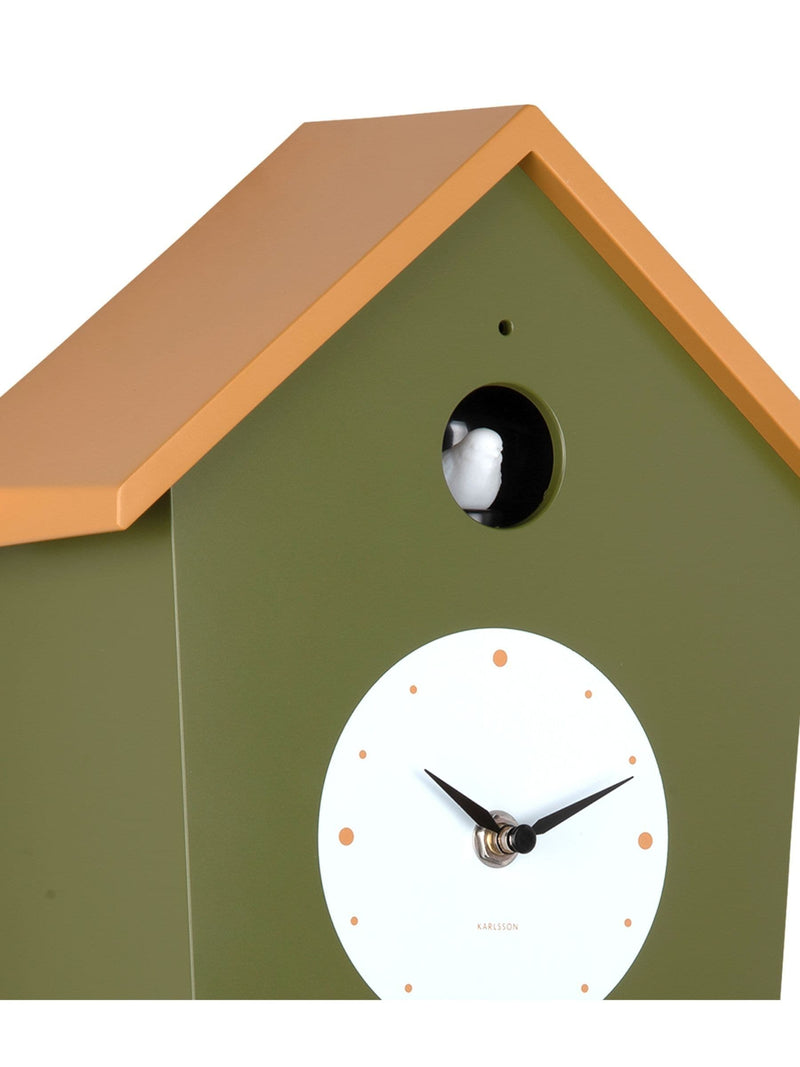Karlsson army green ochre yellow cuckoo wall clock, UK version