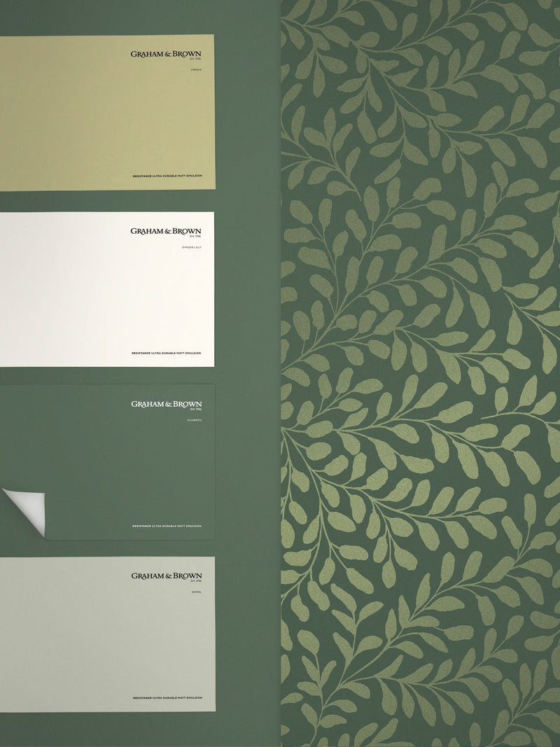 Graham & Brown olive gilded leaf wallpaper sample A4 (British brand)