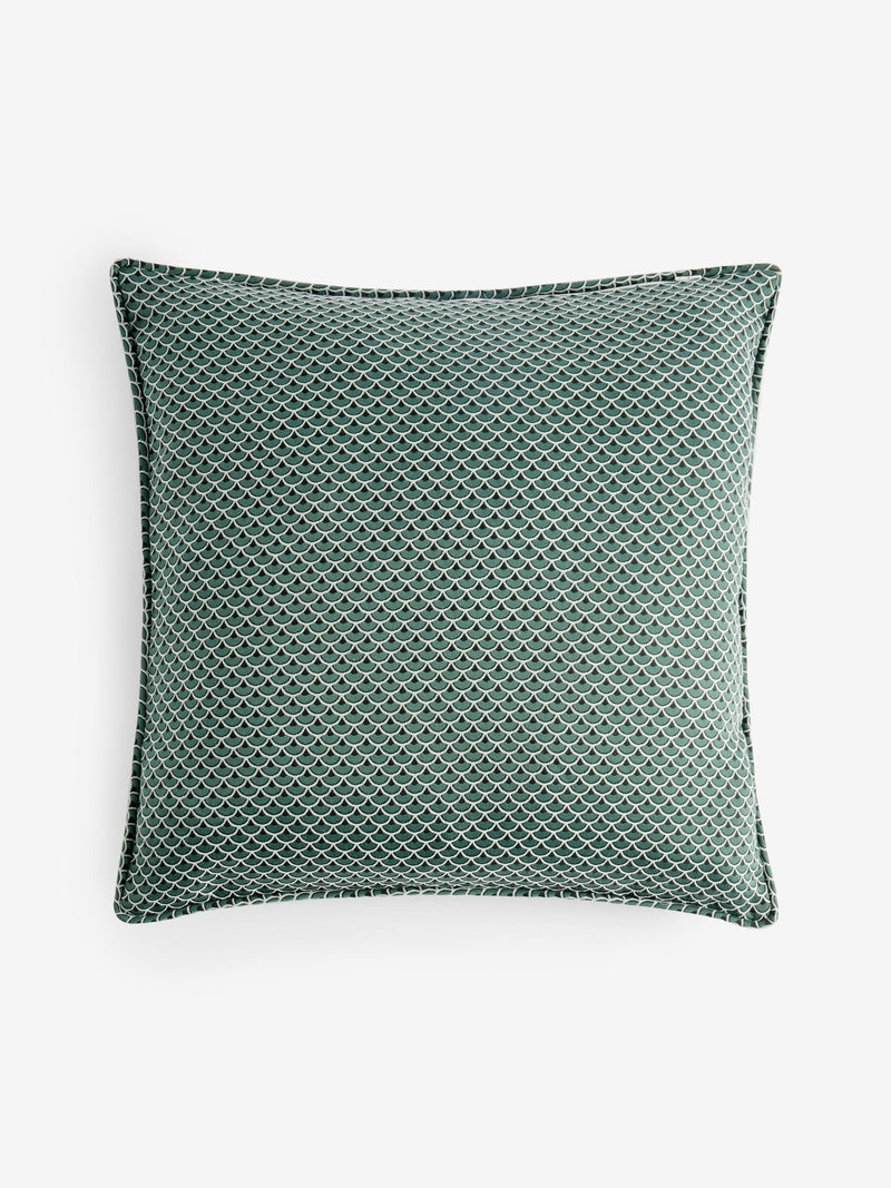 Teal Blue Jacquard Fan Cushion 50cm (British brand)