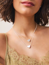 McGrocer Silver Tone Two Row Pavé Heart Necklace- Buy online at McGrocer