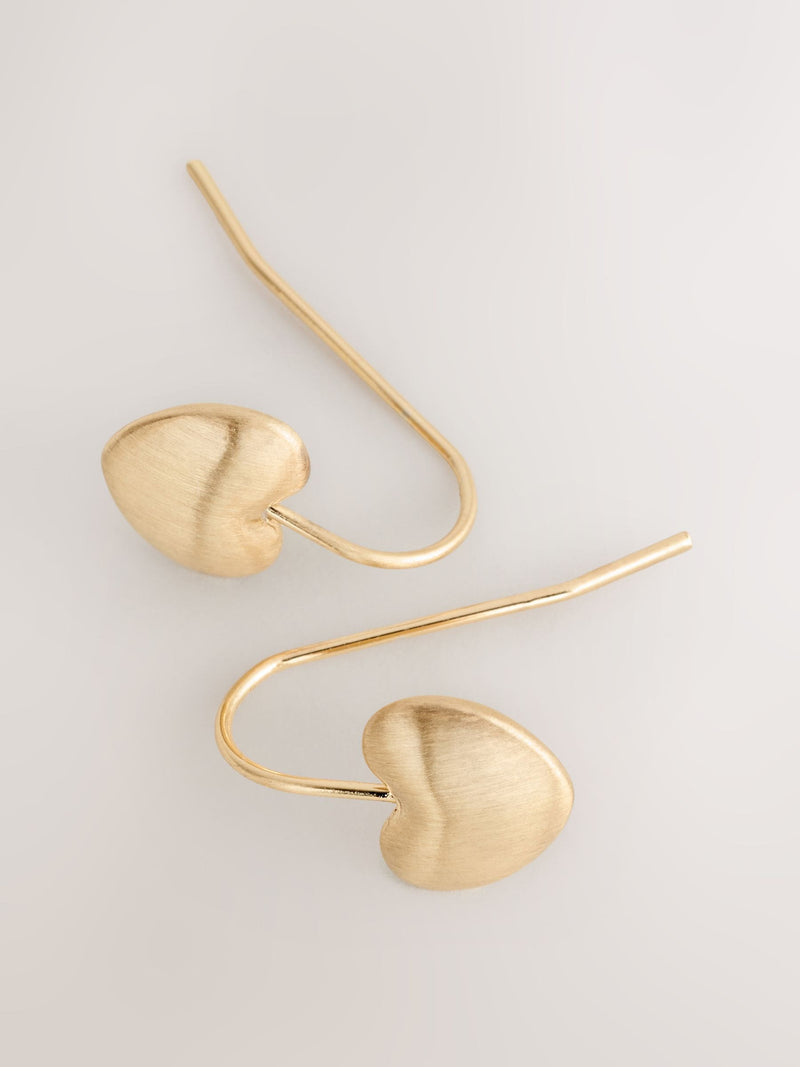 Brushed gold tone heart pierced earrings - British product