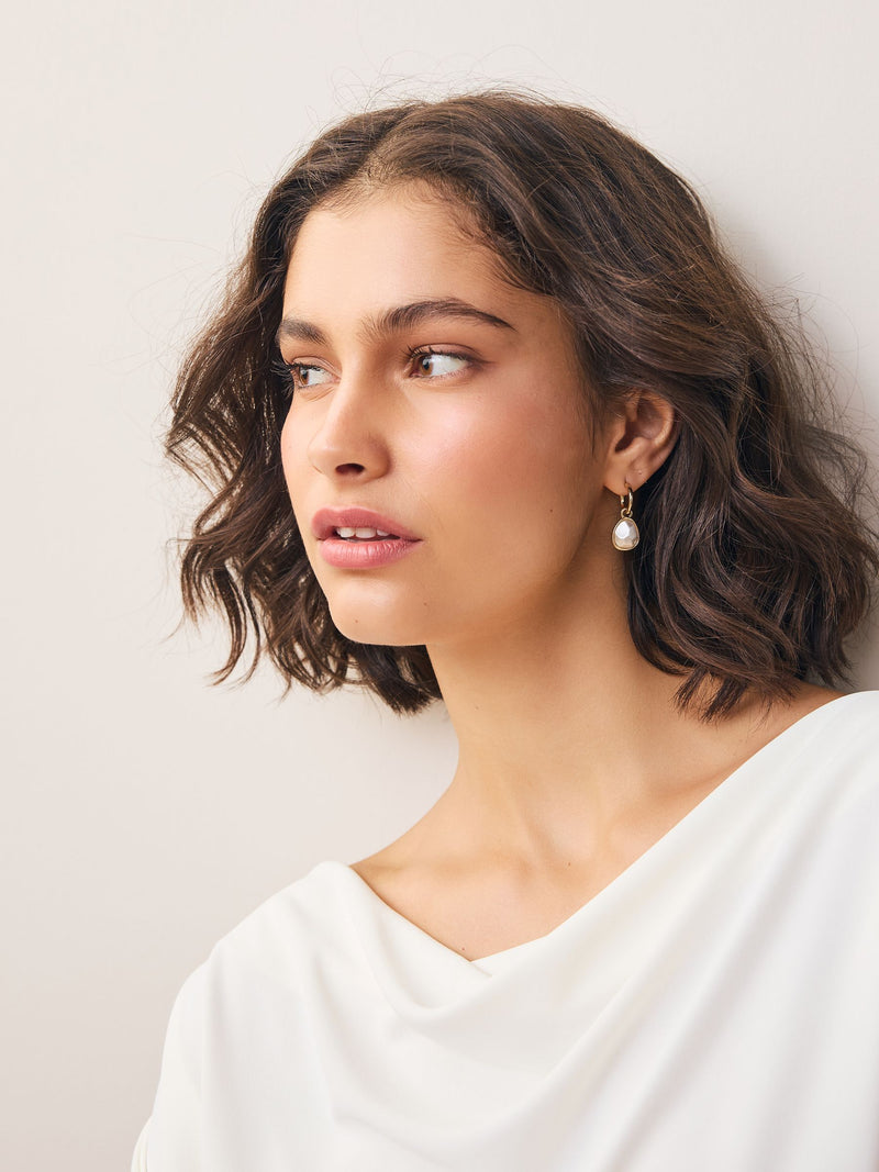 Gold/Silver tone facetted bead drop hoop earrings, UK version