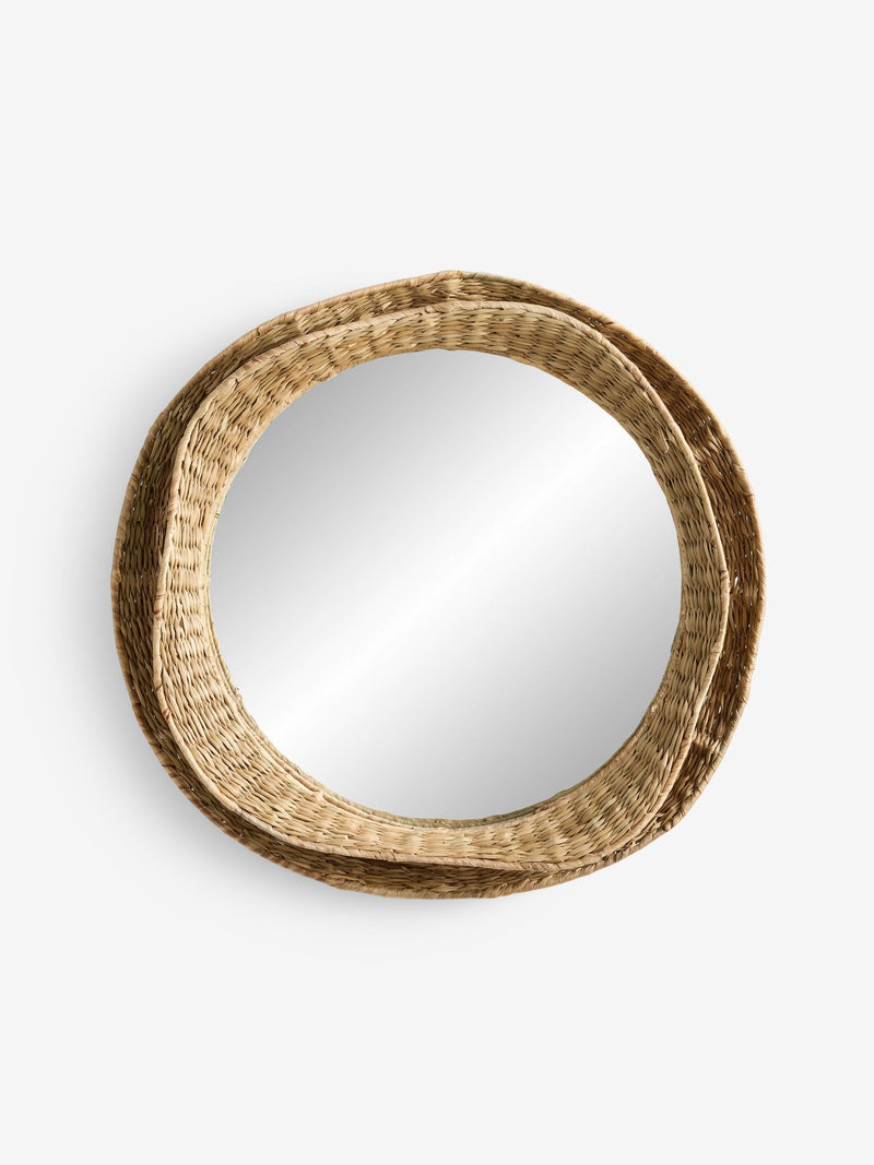 Neutral wavy woven round wall mirror 70cm, imported from the UK