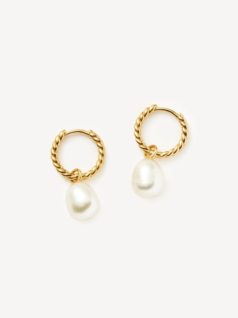 Missoma gold tone pearl twisted hoop earrings (British brand)