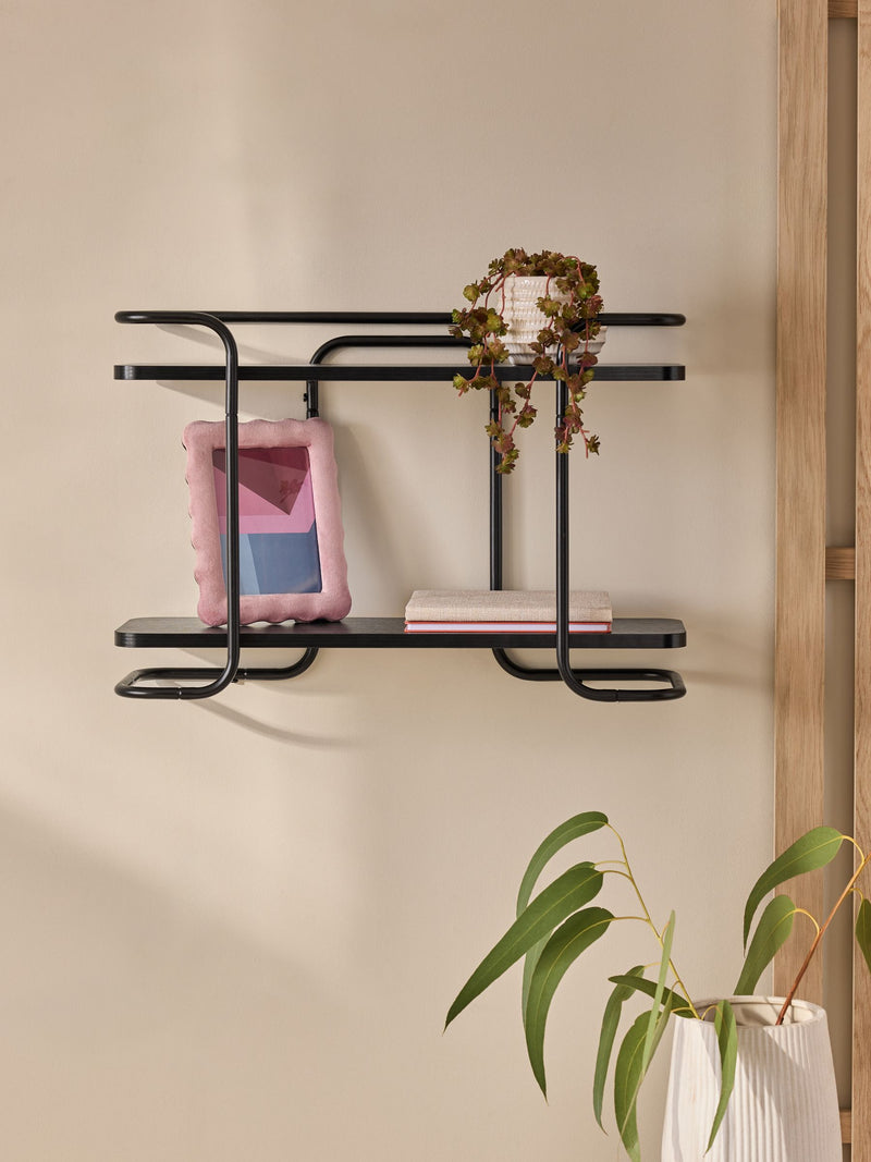Black two tier wall shelf 60cm, imported from the UK