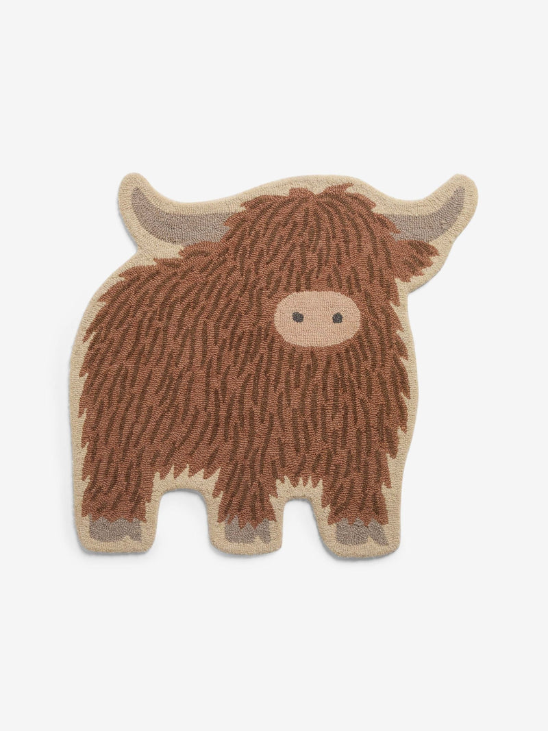 Natural wool shaped rug Hamish Highland Cow 80cm x 76cm, imported from the UK