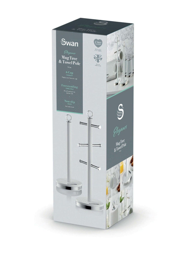 Swan white towel pole and mug tree set 43.5cm height (British brand)