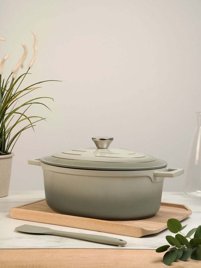 Mary Berry Grey At Home cast aluminium oval casserole dish 32cm, imported from the UK