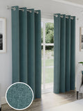 Enhanced Living Teal Blue Austin Blackout Thermal Linen Look Pair of Eyelet Curtains