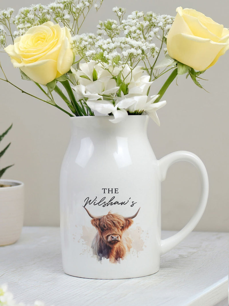 PMC Highland cow personalised jug vase, imported from the UK
