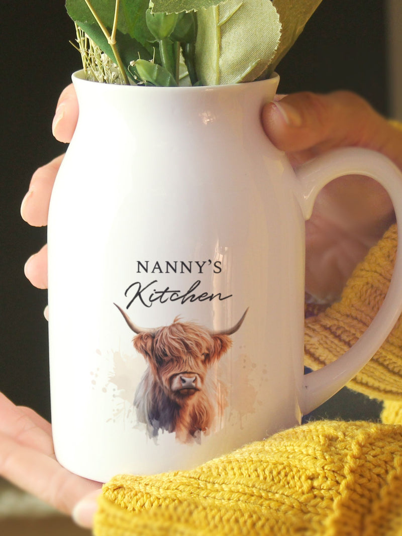 PMC Highland cow personalised jug vase, imported from the UK