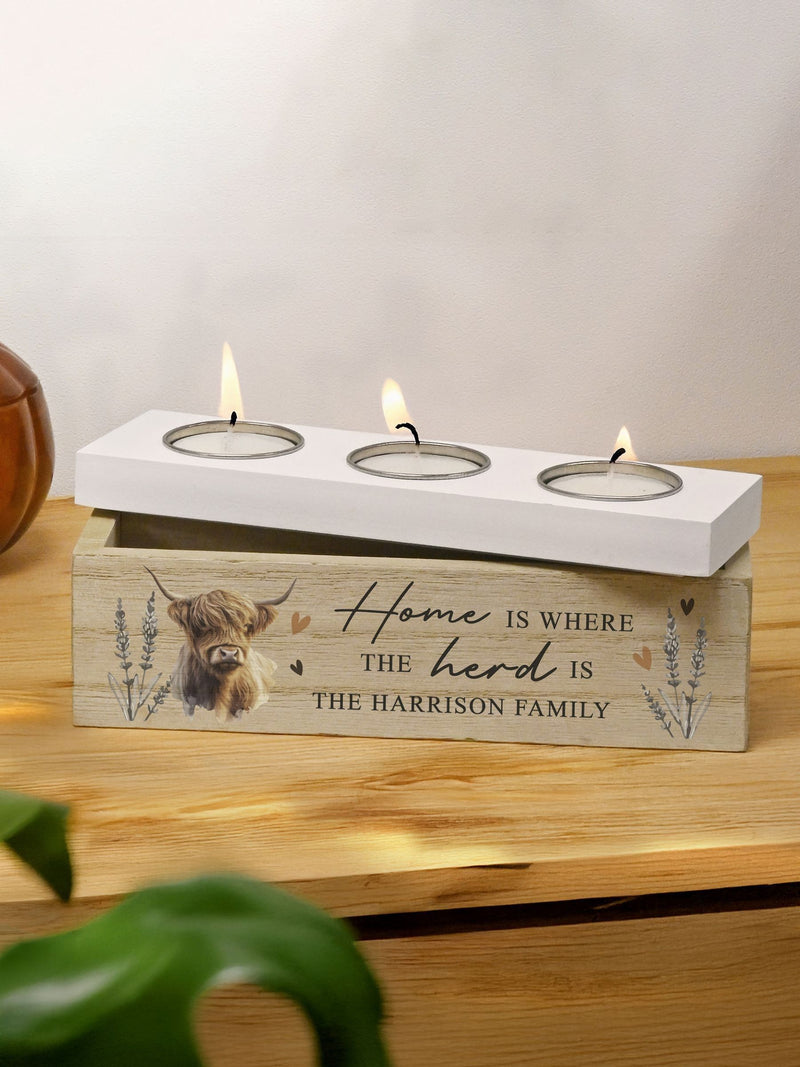 PMC Personalised Highland Cow tea light holder, imported from the UK