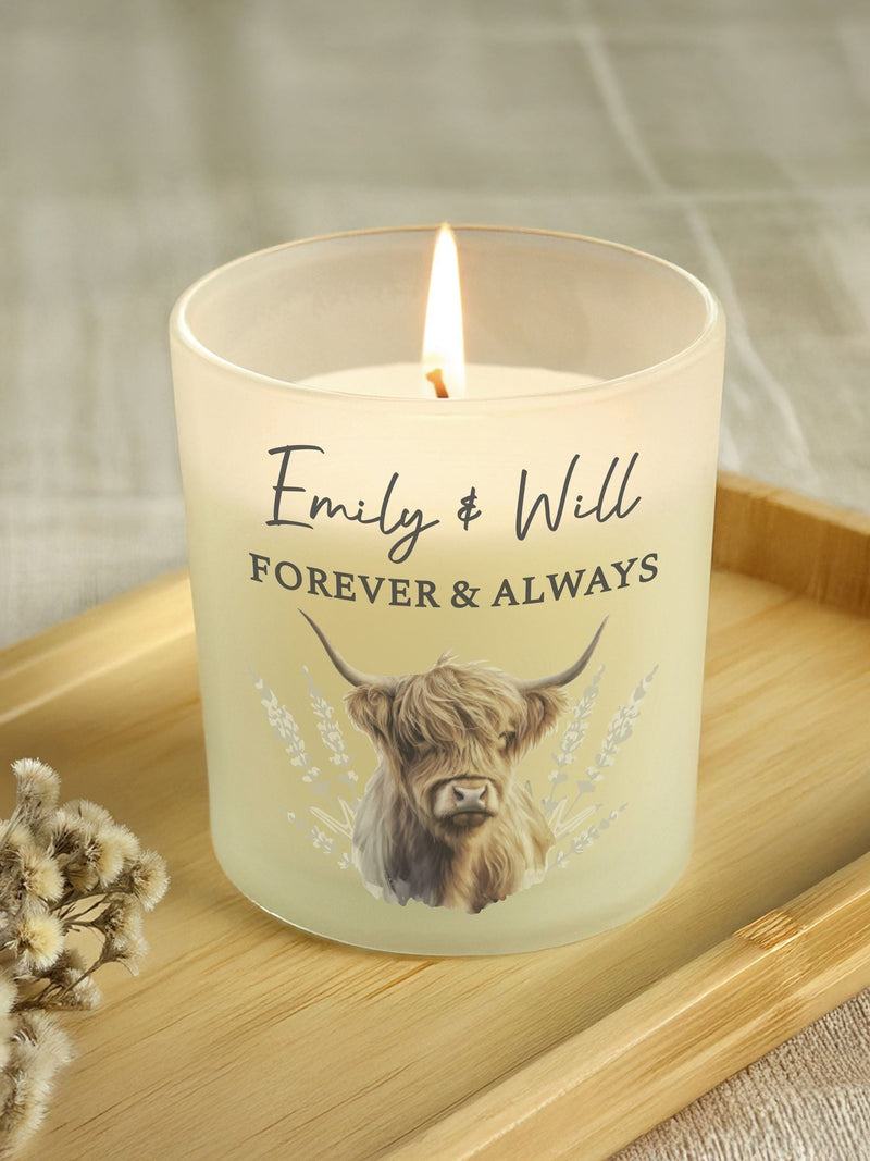 PMC Highland Cow frosted glass candle, imported from the UK