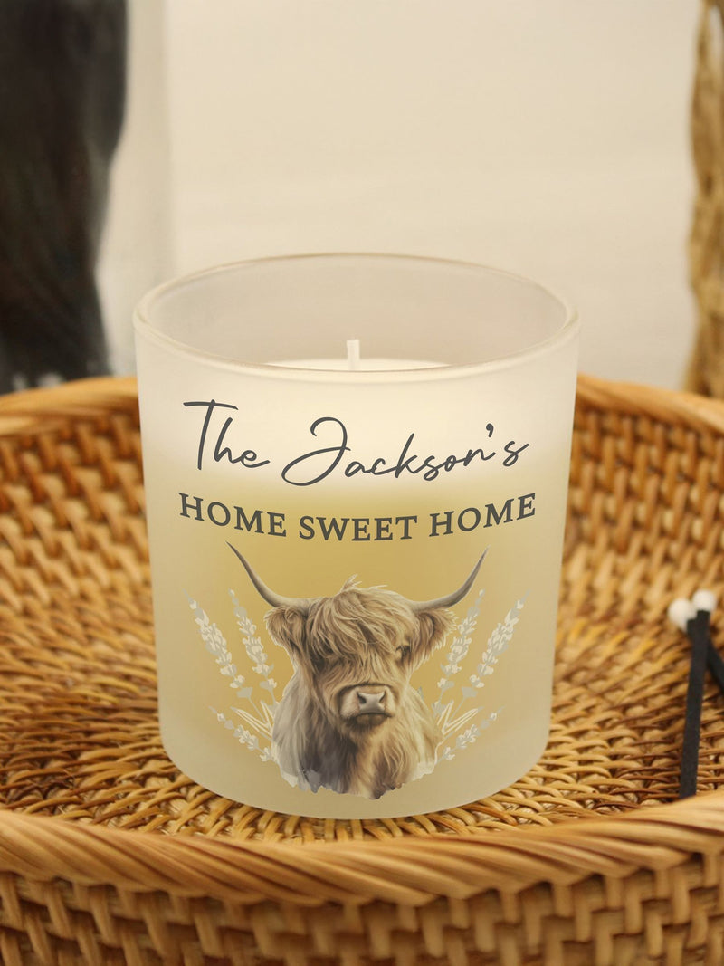 PMC Highland Cow frosted glass candle, imported from the UK
