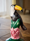 Green toucan ceramic taper candle holder, imported from the UK