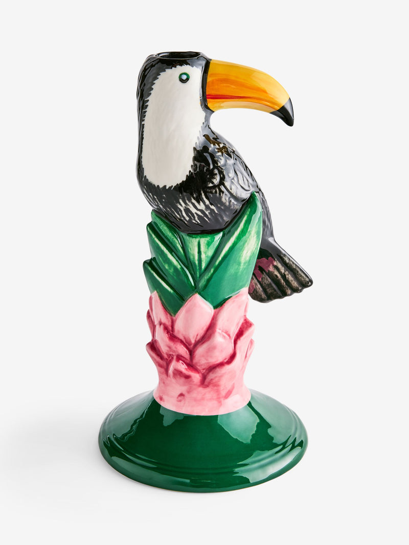 Green toucan ceramic taper candle holder, imported from the UK