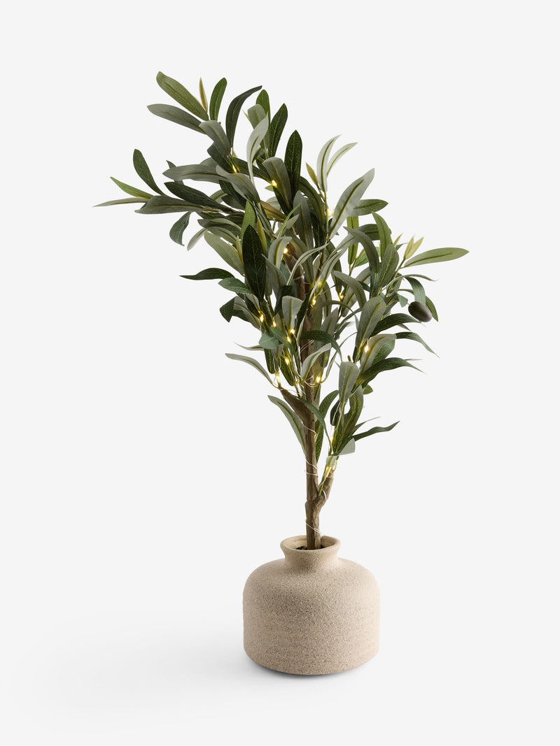 Faux olive tree ceramic pot with lights, imported from the UK