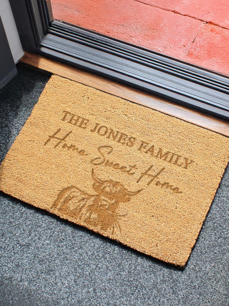 PMC personalised Highland Cow doormat 60x40 cm (British brand)