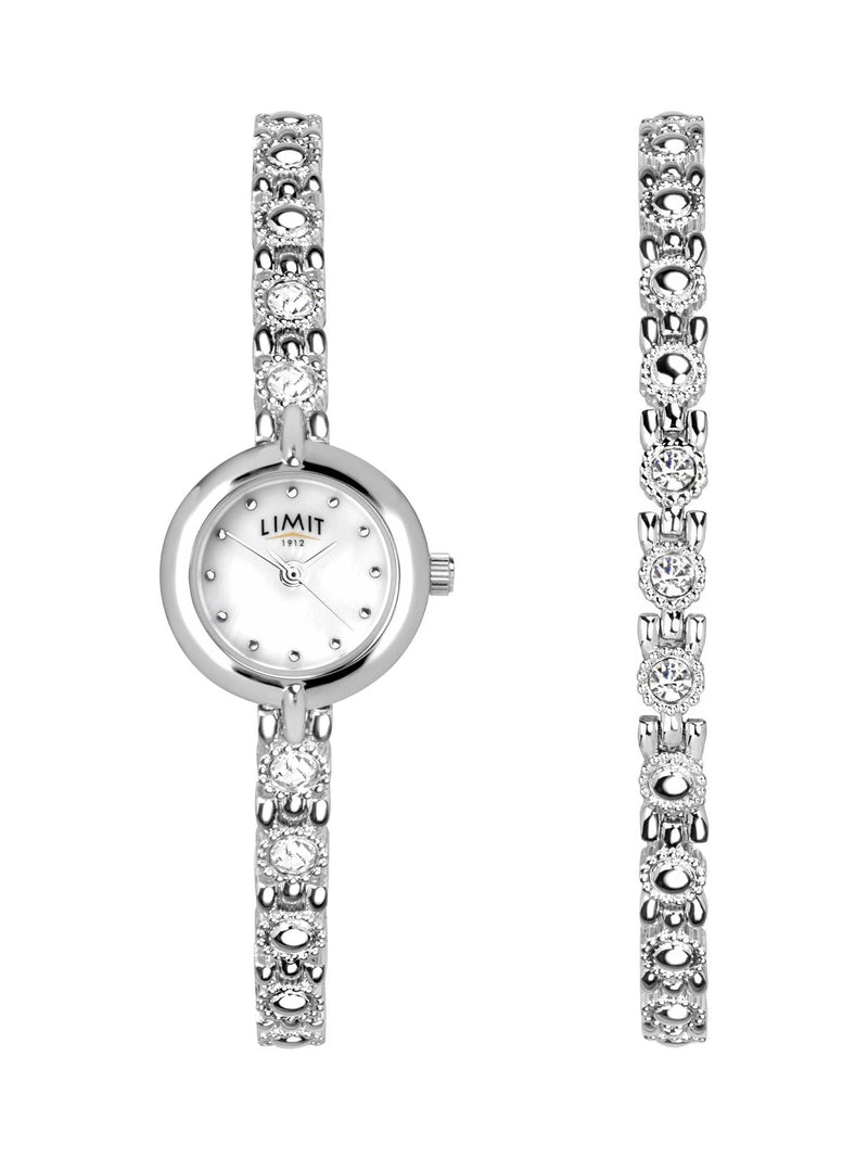 Limit silver round analog watch with stone set bracelet 22mm, UK version