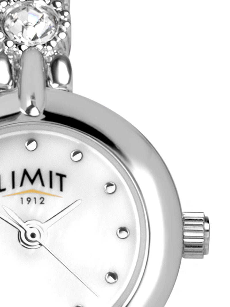 Limit silver round analog watch with stone set bracelet 22mm, UK version